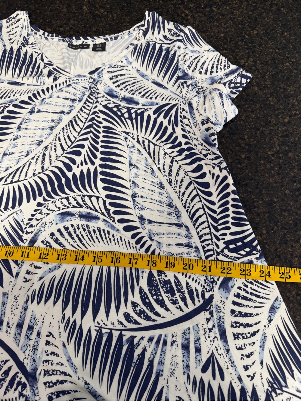 Tahari Blue White Palm Leaf Print V-Neck Stretch Women PLUS 1X Midi Summer Dress - Picture 8 of 10